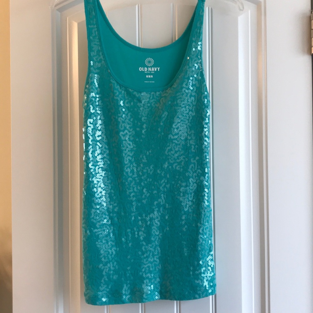 Teal sequin tank top